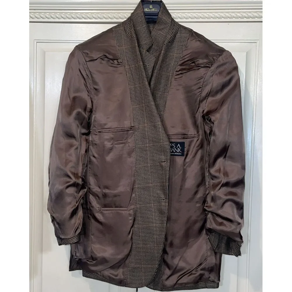 Jos‎ A Bank Blazer Men 42R 55% Silk 45% Camel Hair Houndstooth Windowpane